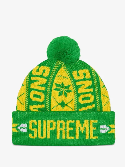 Supreme pompom-detail patterned-jacquard beanie