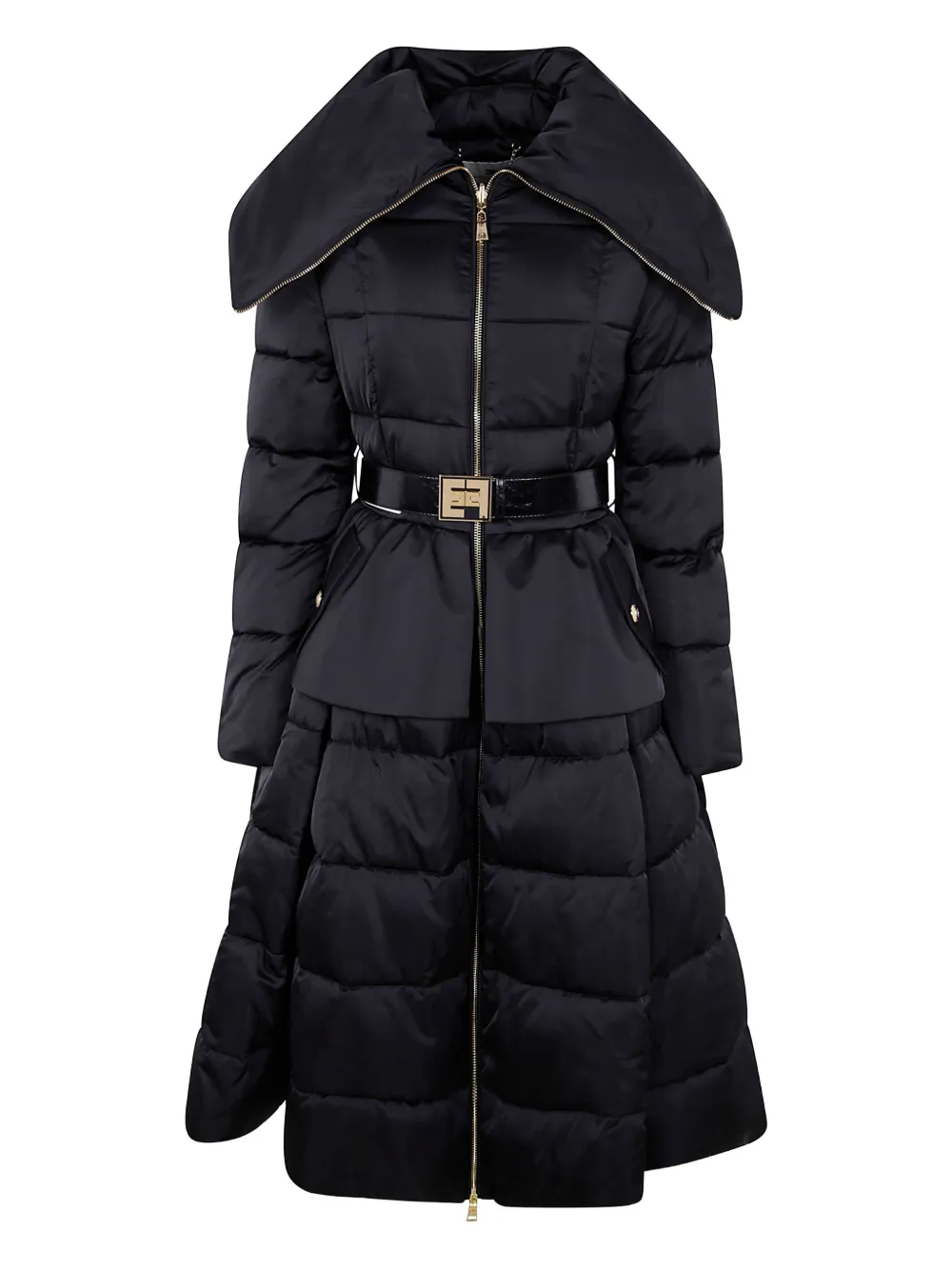 Elisabetta Franchi Belted Quilted Coat In Black