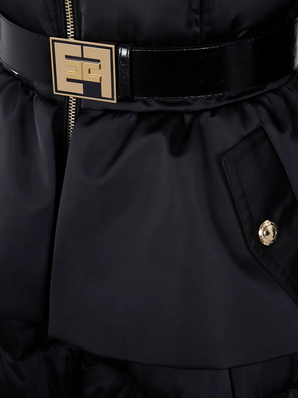 Elisabetta Franchi Belted Quilted Coat In Black