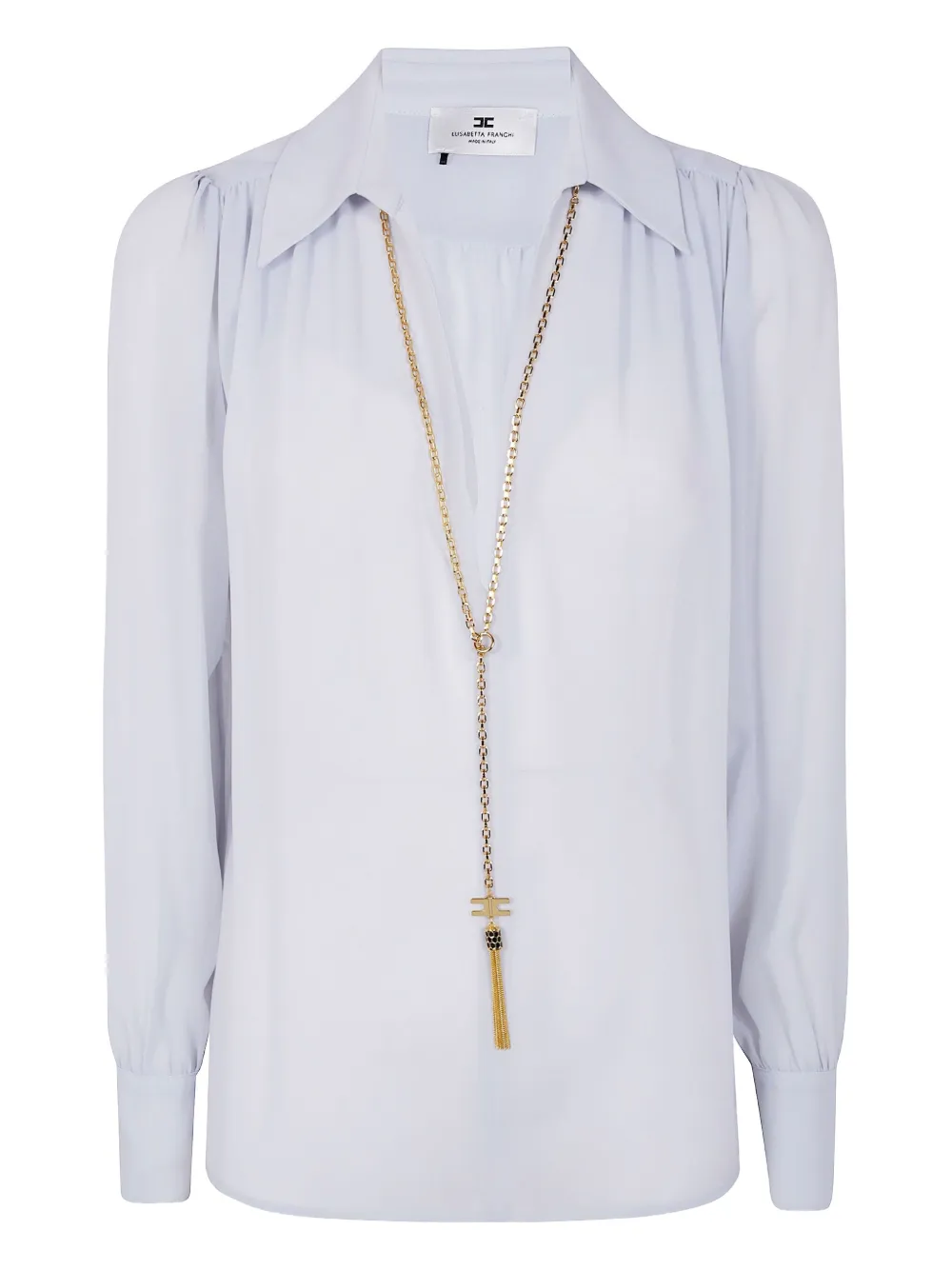 Elisabetta Franchi chain-embellished puff-sleeves blouse | Blue | Image 1