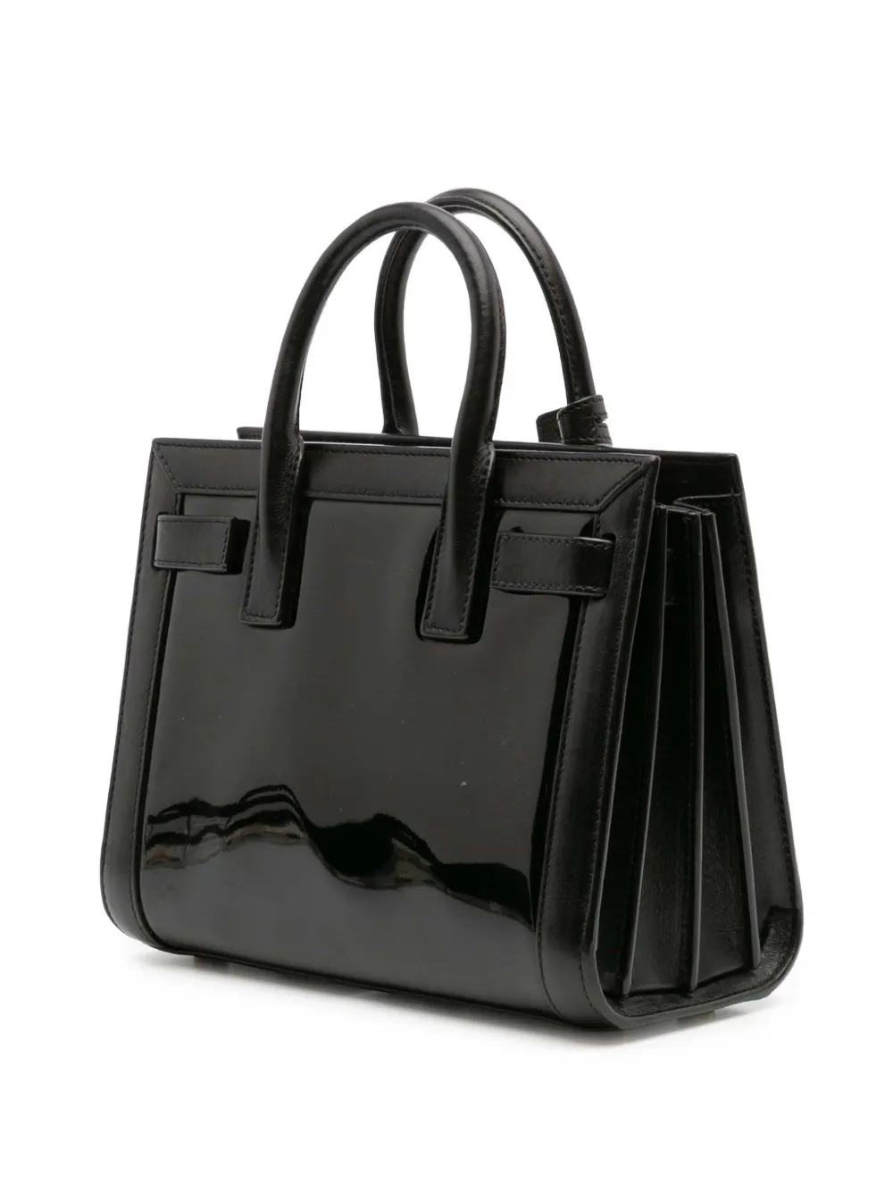 Pre-owned Saint Laurent 2014 Nano Patent And Calfskin Sac De Jour Satchel In Black
