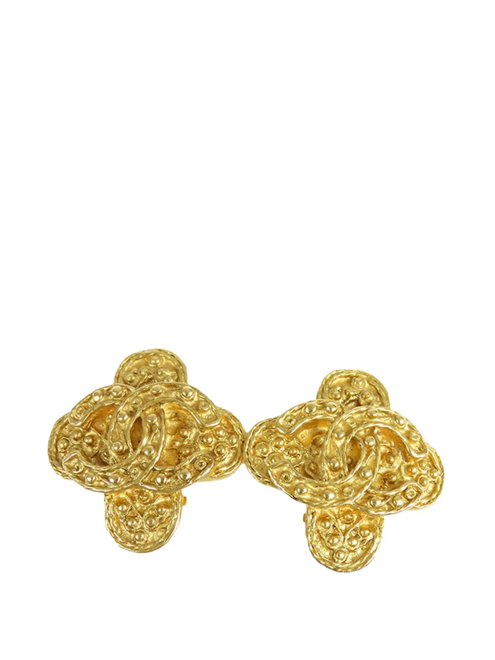 CHANEL Pre-Owned 1994 CC Gold Plated Cross Clip On Earrings costume CHANEL Pre-Owned 1994 CC Gold Plated Cross Clip On Earrings costume