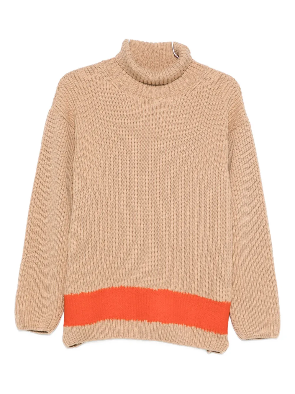 Msgm Turtleneck Sweater With Contrast Hem And Long Sleeves In Neutral