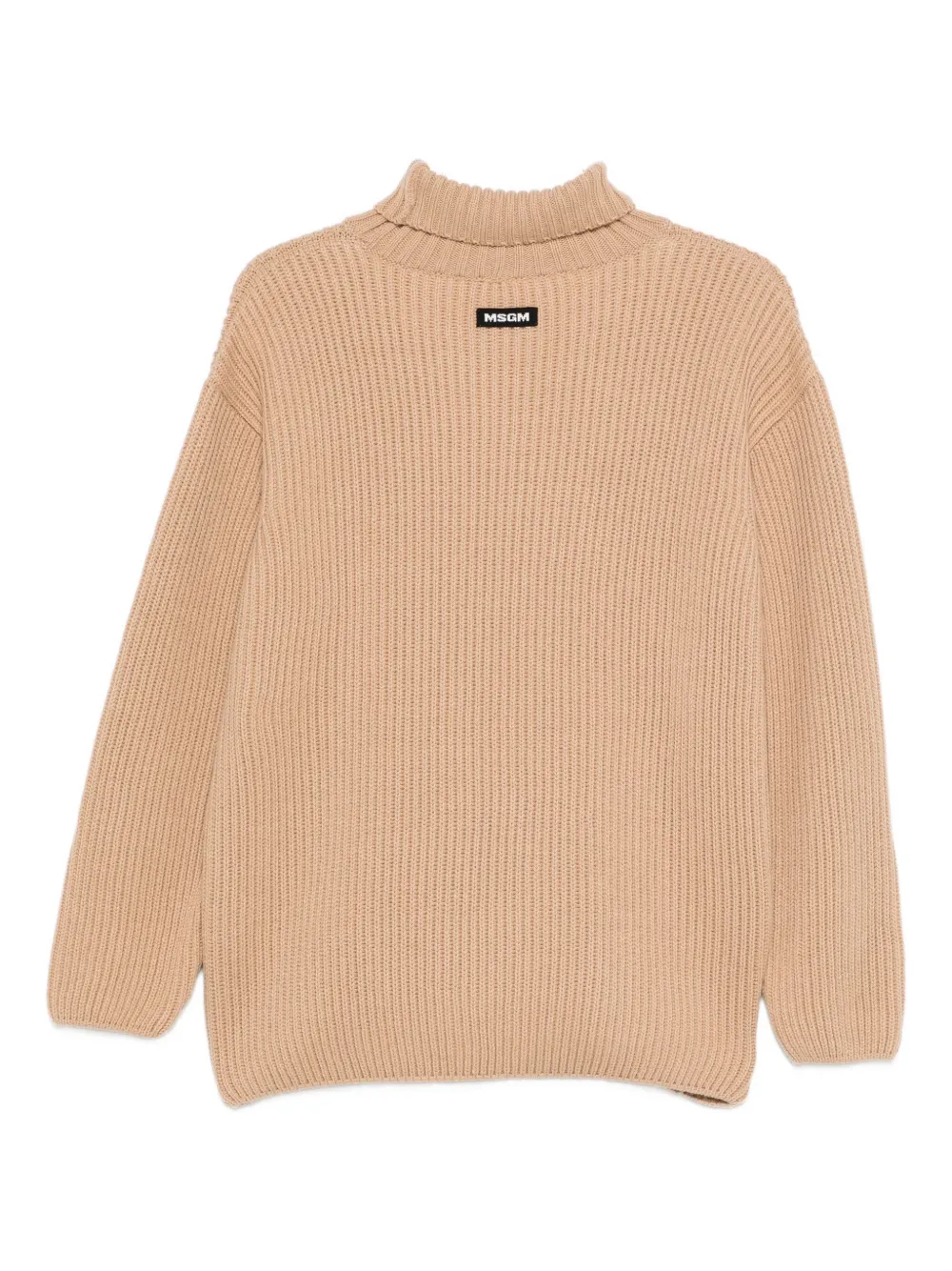 Msgm Turtleneck Sweater With Contrast Hem And Long Sleeves In Neutral