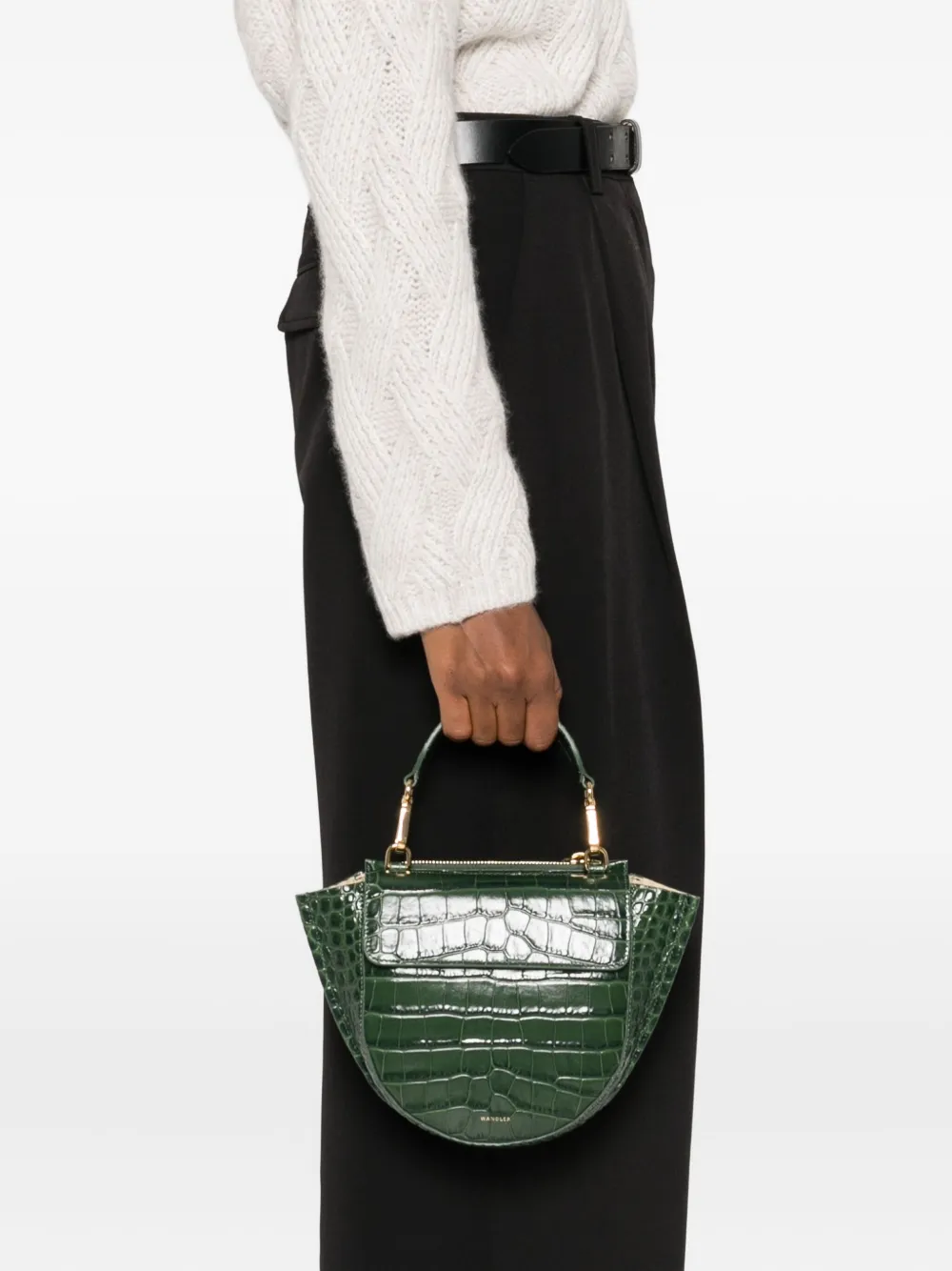 Wandler mini Hortensia crocodile-embossed half-moon tote bag - Groen