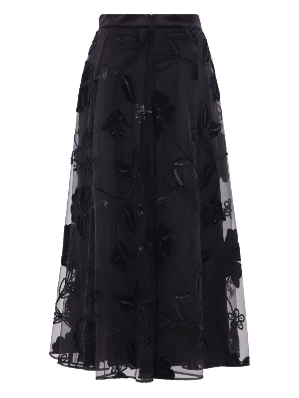 Elie Saab floral-embroidery Textured Midi Skirt Black FARFETCH IN