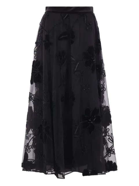 Elie Saab floral-embroidery textured midi skirt