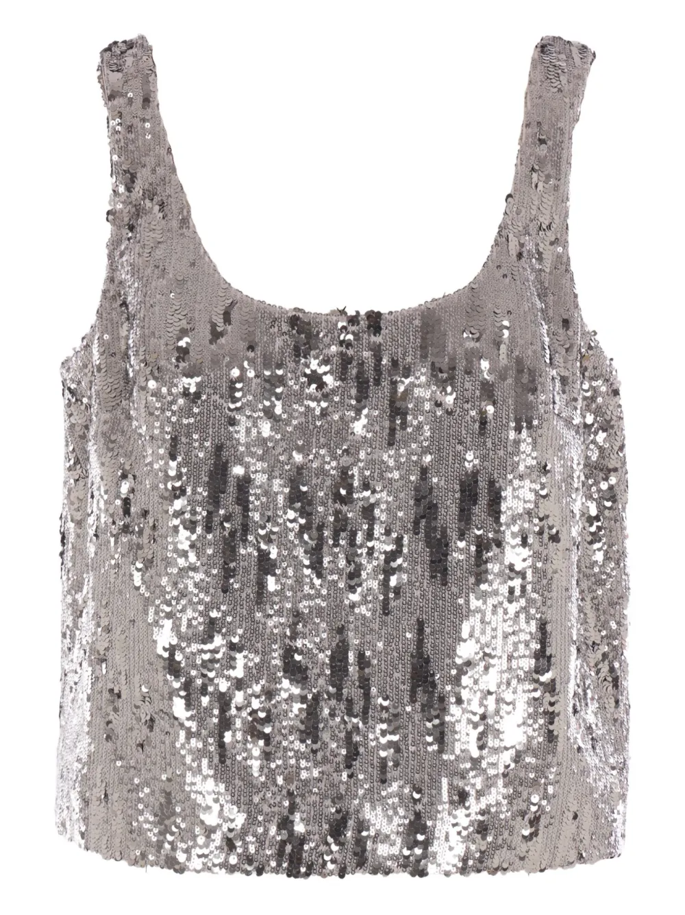 Elie Saab Sequin Scoop-neck Top In Gray