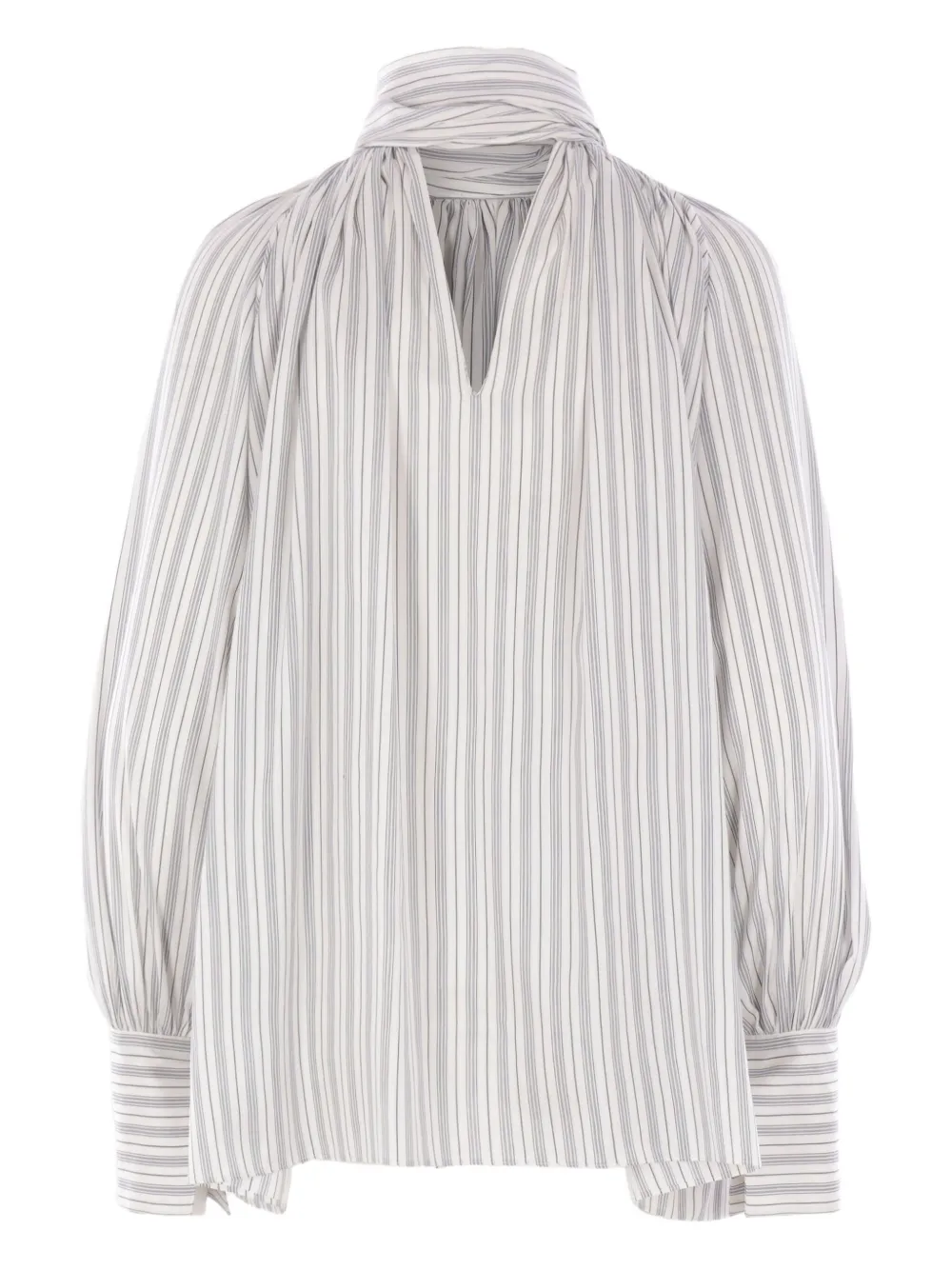 Phaeonia Blouse met pofmouwen en sjaalkraag - Wit