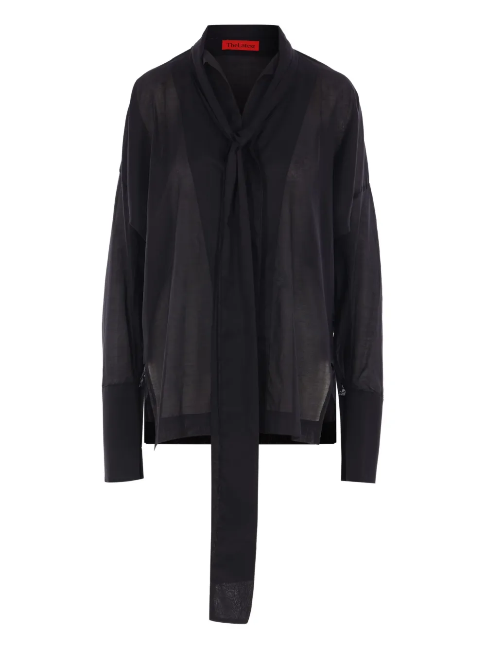 THELATEST attached-scarf buttoned shirt | Black | Image 1