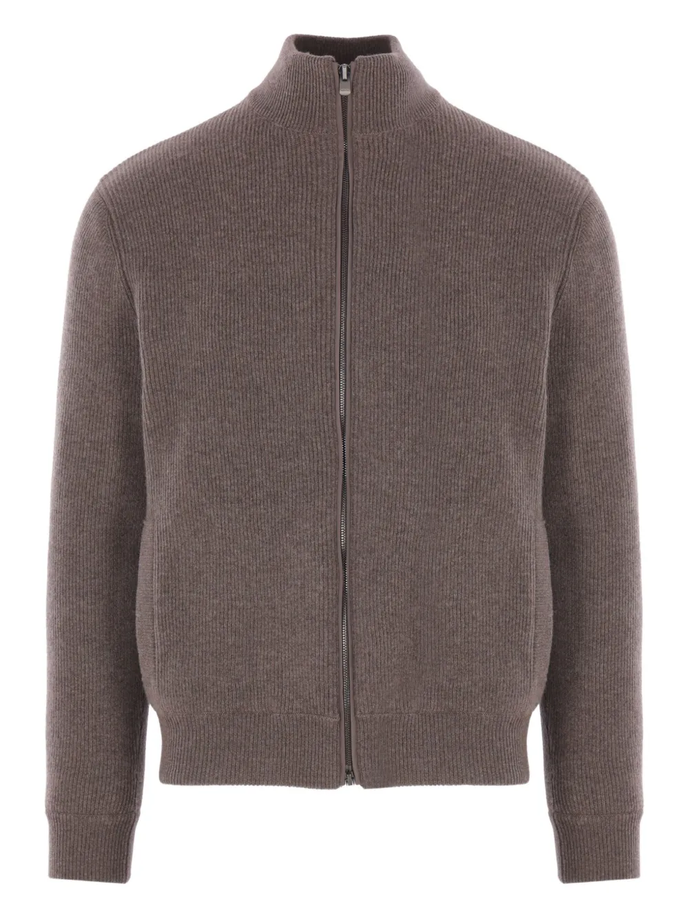 Agnona Ribbed High-neck Zip-front Cardigan In Brown