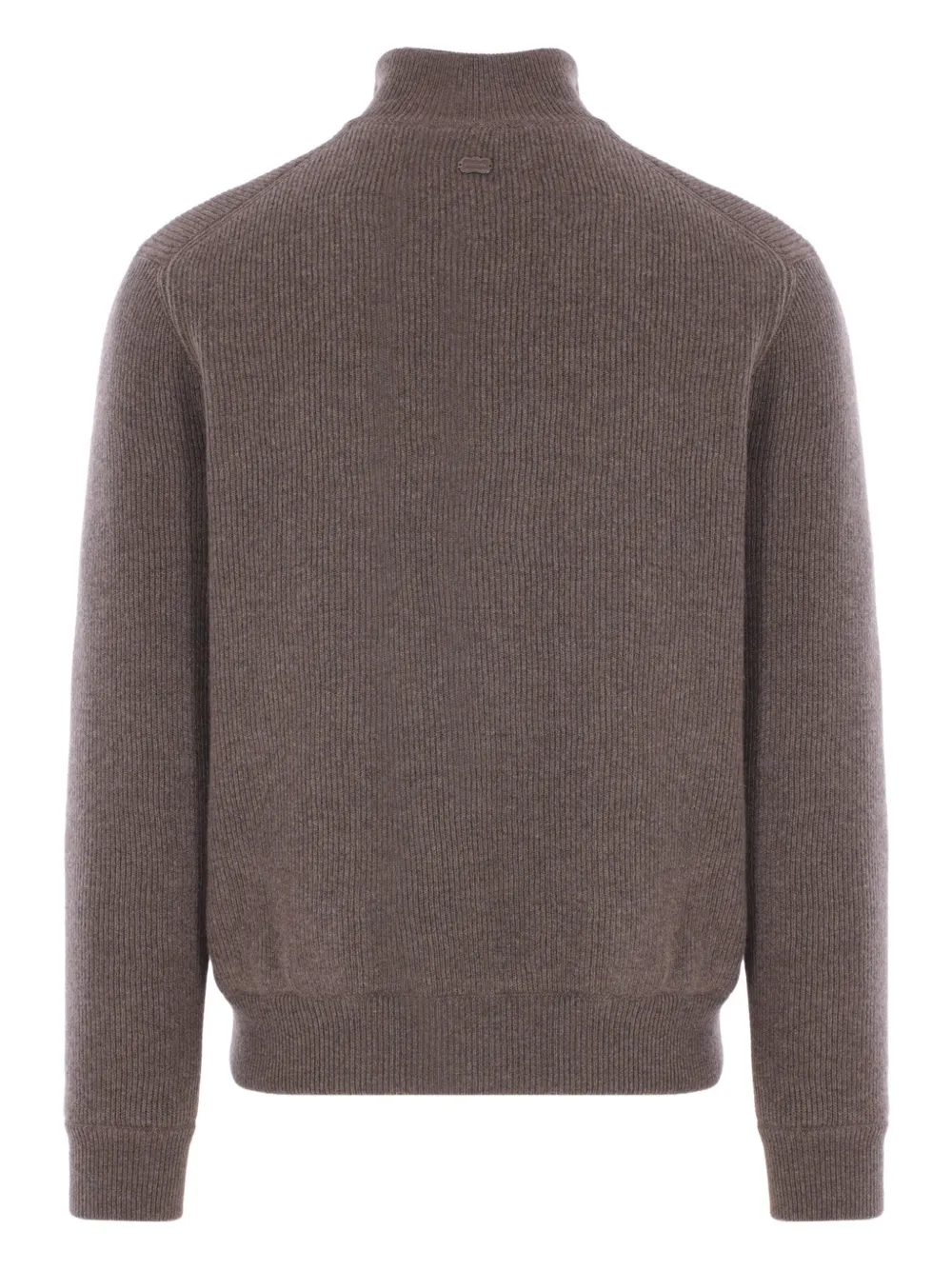 Agnona Ribbed High-neck Zip-front Cardigan In Brown