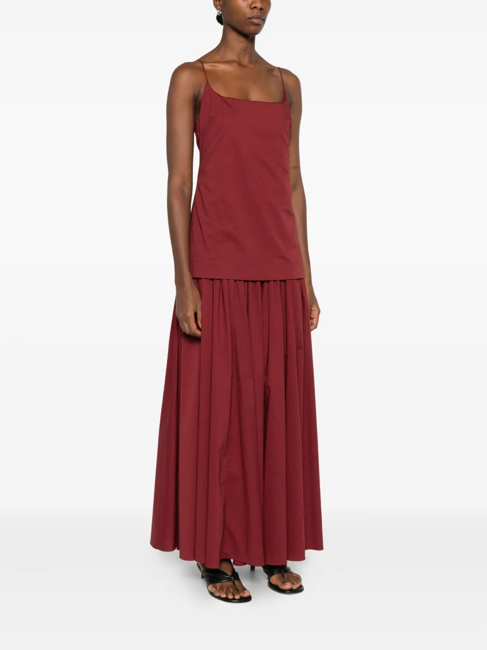 Staud Pleated Spaghetti-strap Maxi Dress In Red