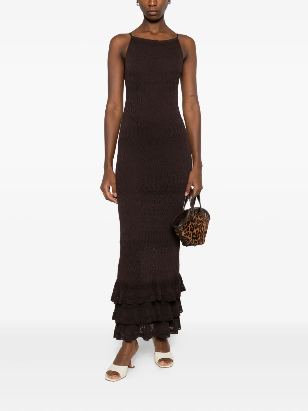 STAUD Bliss jurk met ruches - Bruin