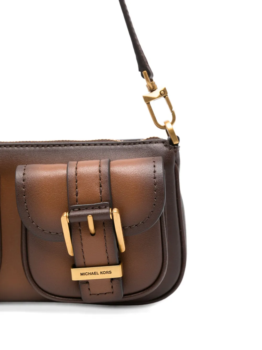 Michael Kors Rectangular Leather Shoulder Bag With Gold-tone Accents In Brown