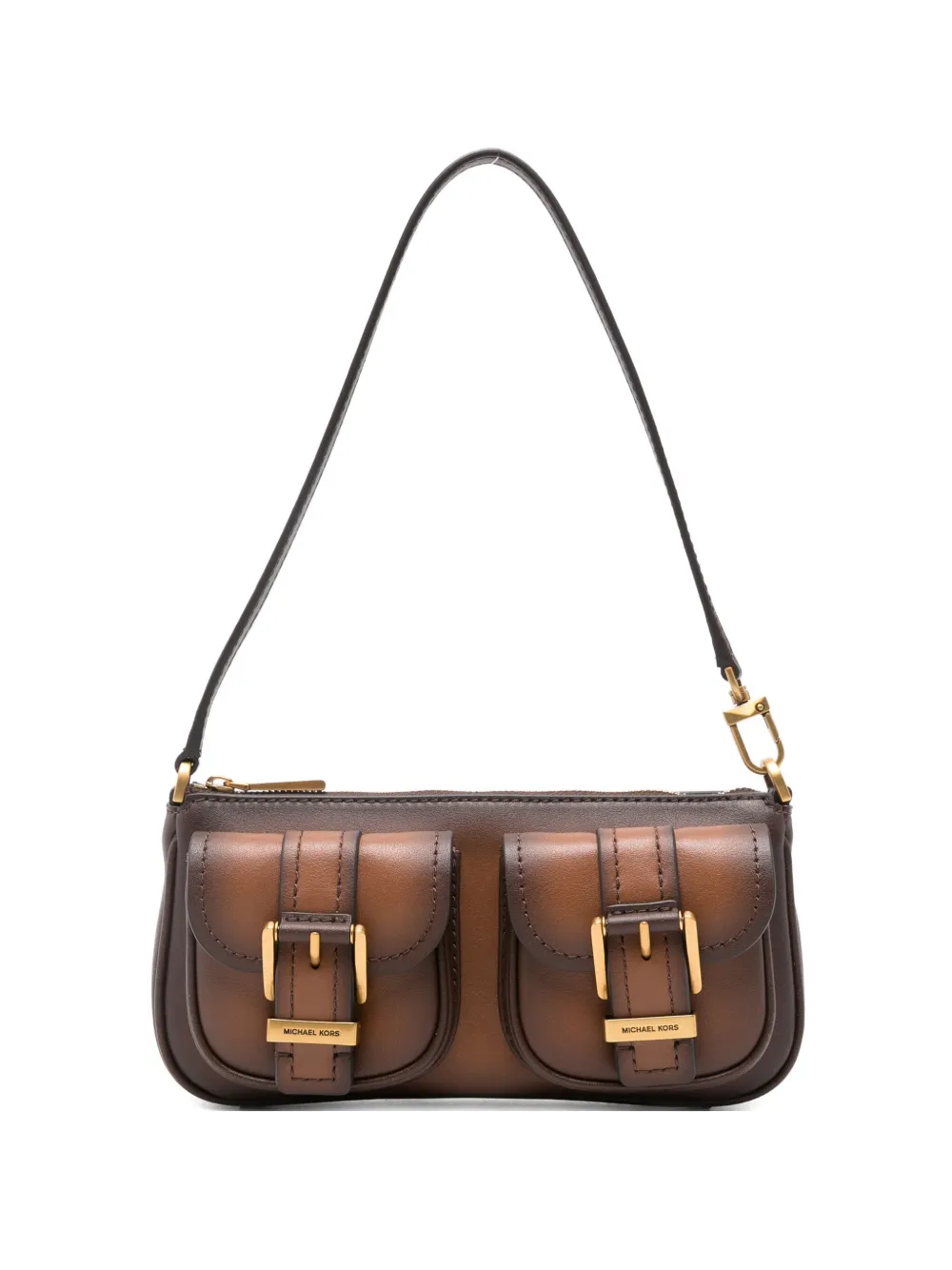 Michael Kors Rectangular Leather Shoulder Bag With Gold-tone Accents In Brown