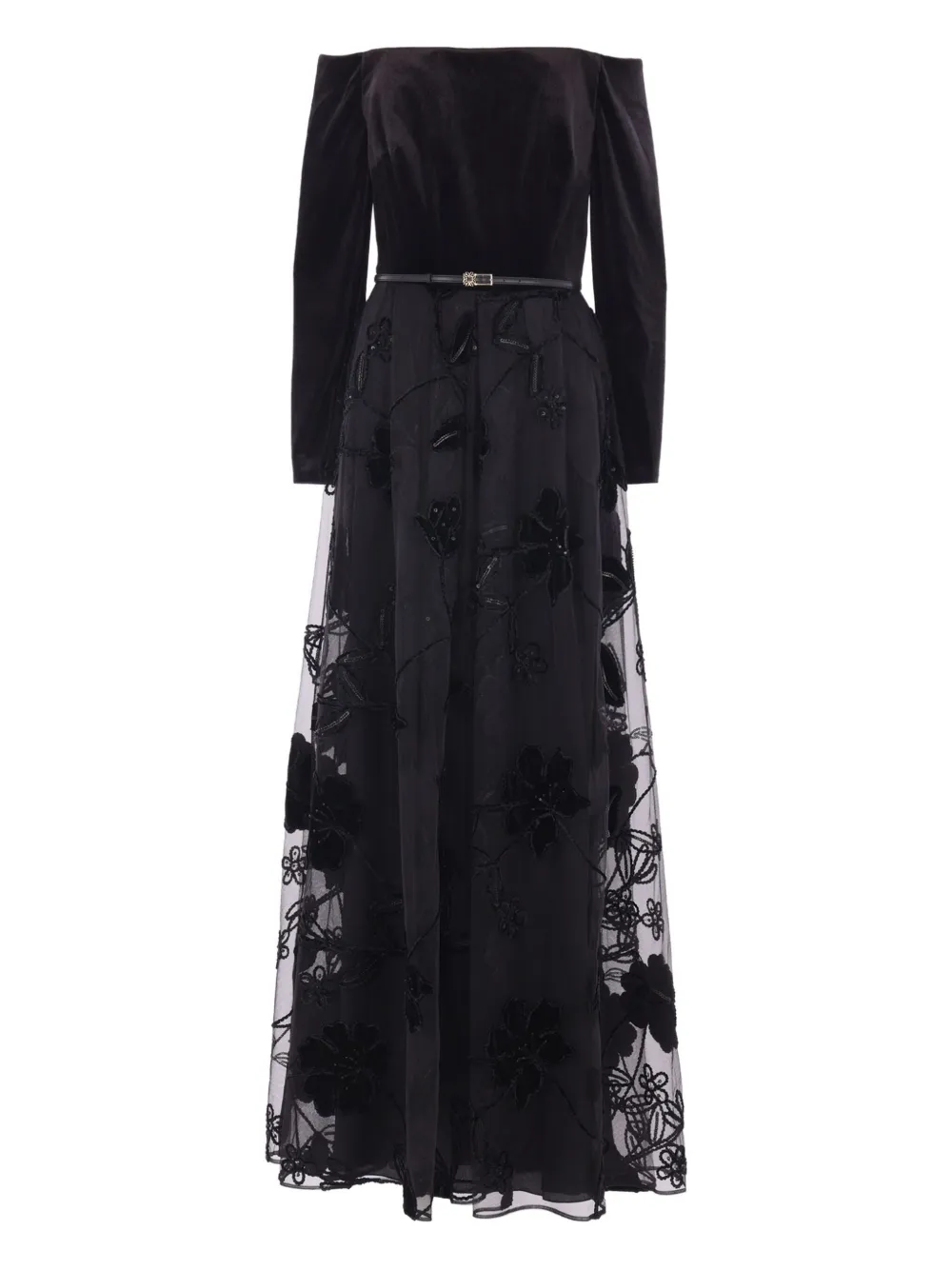 Elie Saab フローラル チュールワンピース - ブラック Elie Saab フローラル チュールワンピース - ブラック