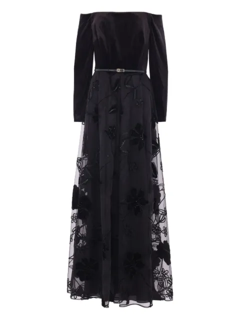 Elie Saab velvet floral-embroidered tulle dress