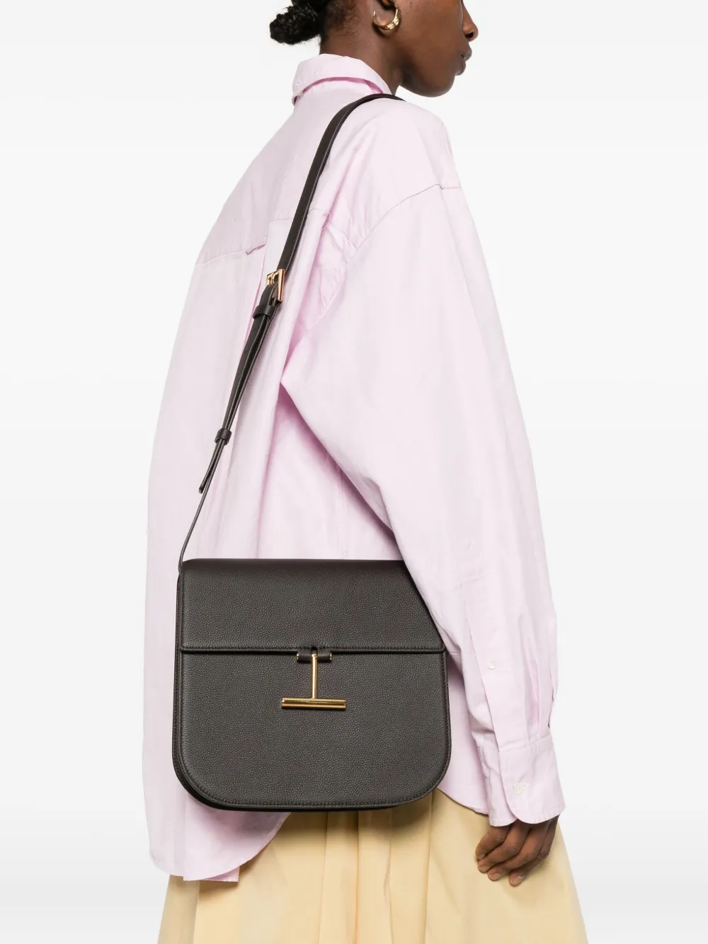 Tom Ford Medium Tara Grain Leather Cross Body Bag In Brown