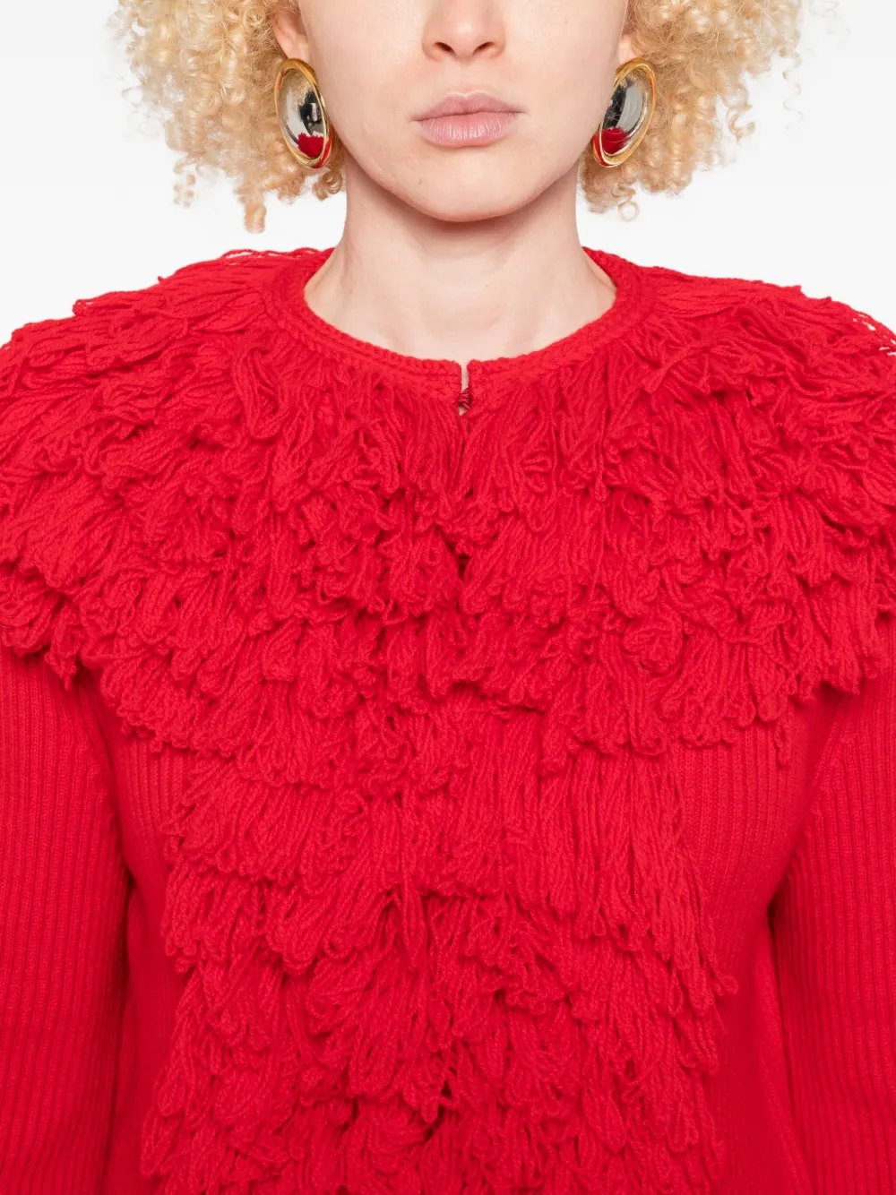 Rokh Ruffled Fringe Cardigan In Red