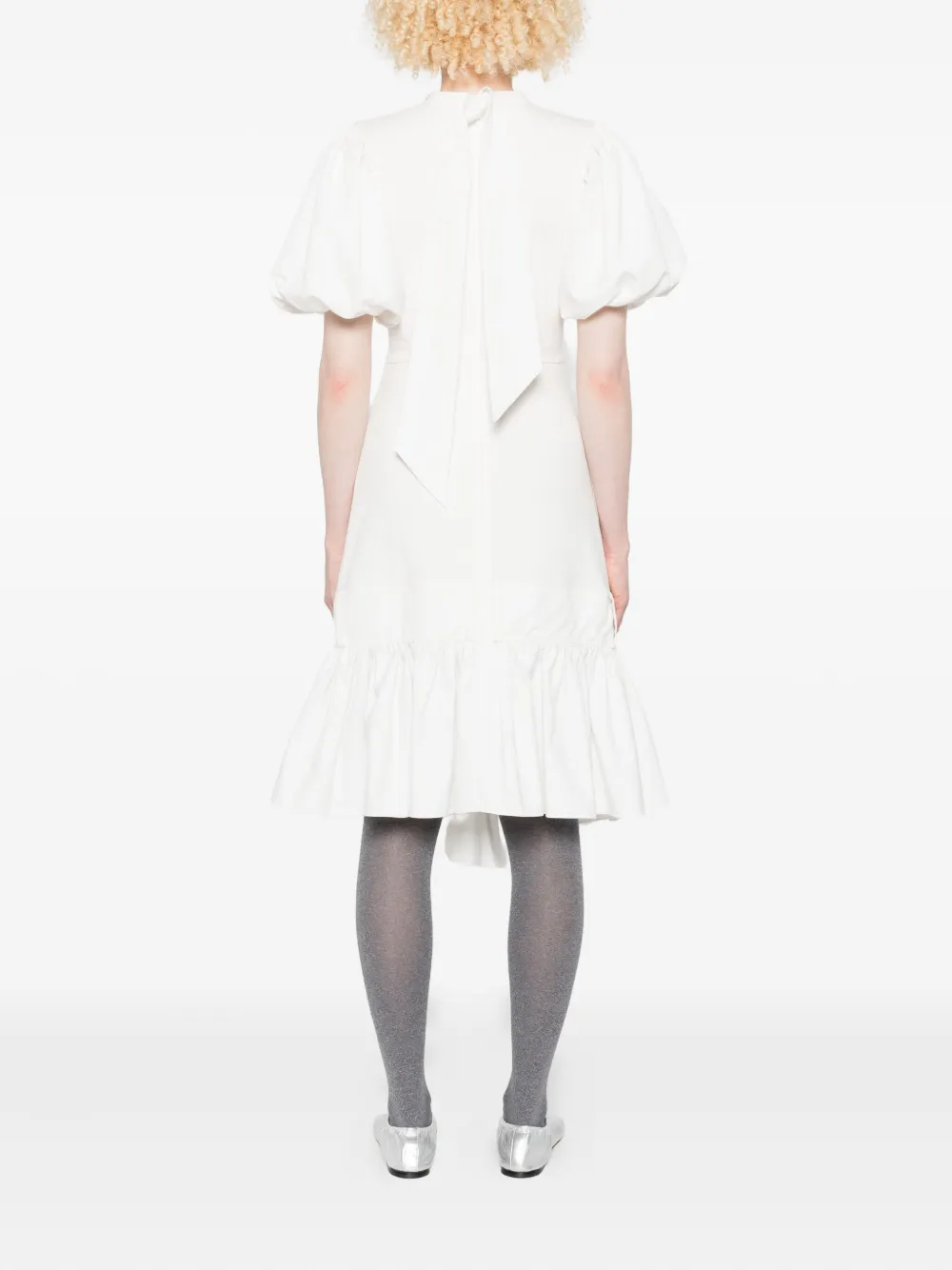 Rokh Puff-sleeve Ruffled Dress In White