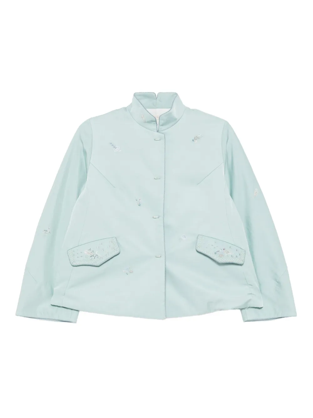 Shiatzy Chen Scape-of-curve Cropped Jacket In Blue