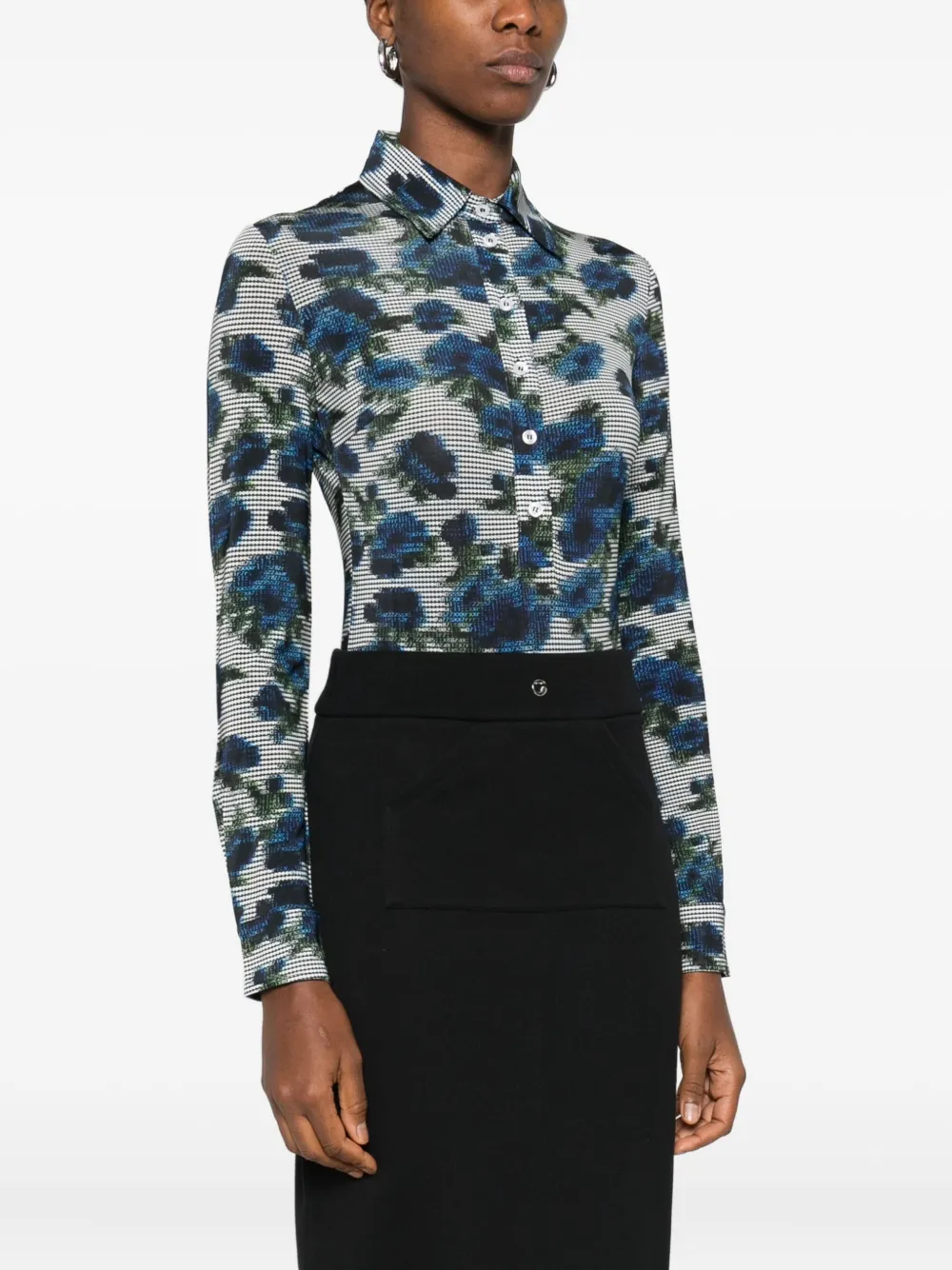 Coperni Floral-print Collared Bodysuit In Gray