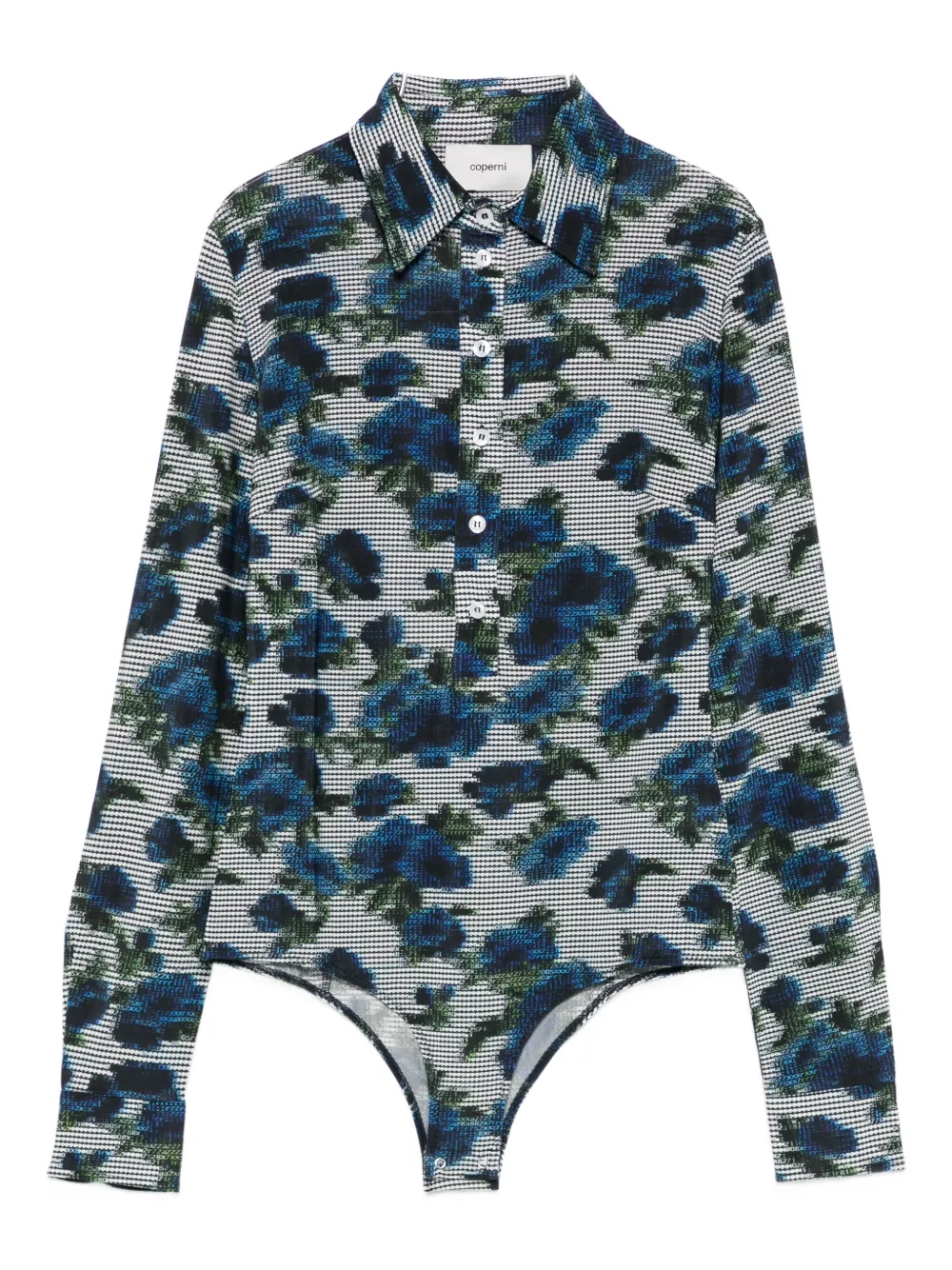 Coperni Floral-print Collared Bodysuit In Gray