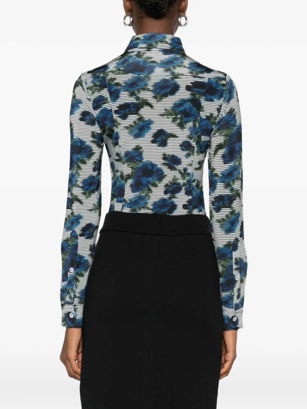 Coperni Floral-print Collared Bodysuit In Gray