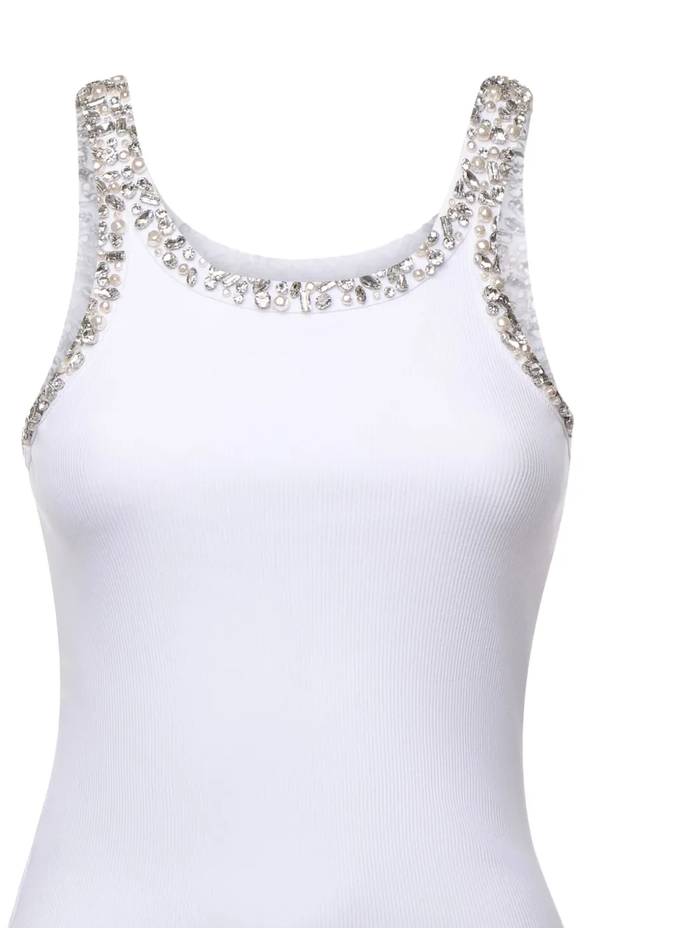 Pinko Ribbed Top With Bejewelled Embellishment In White