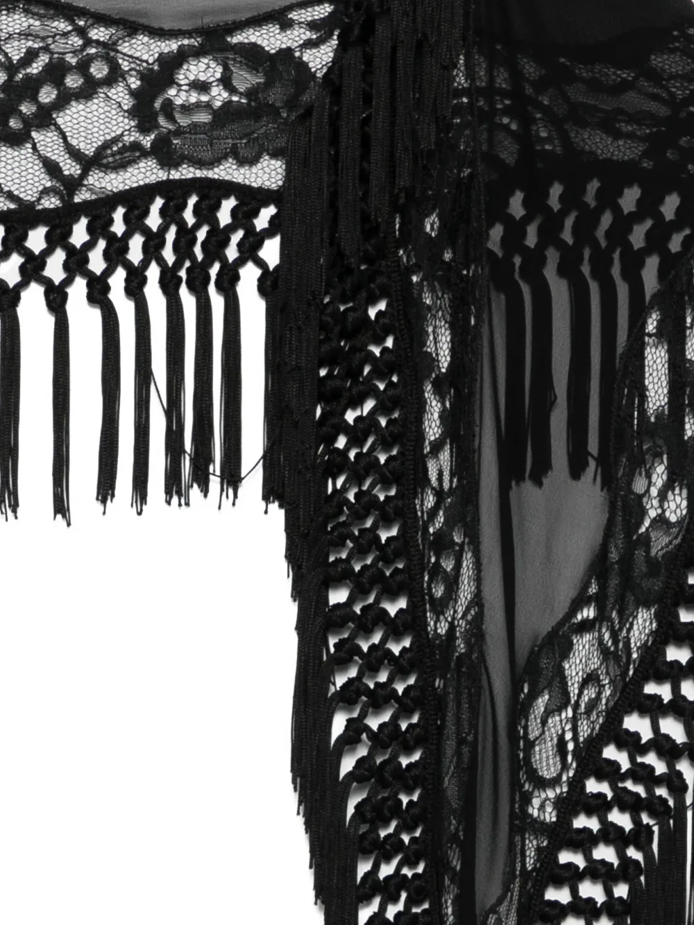 Blumarine lace-trimmed fringe scarf - Zwart