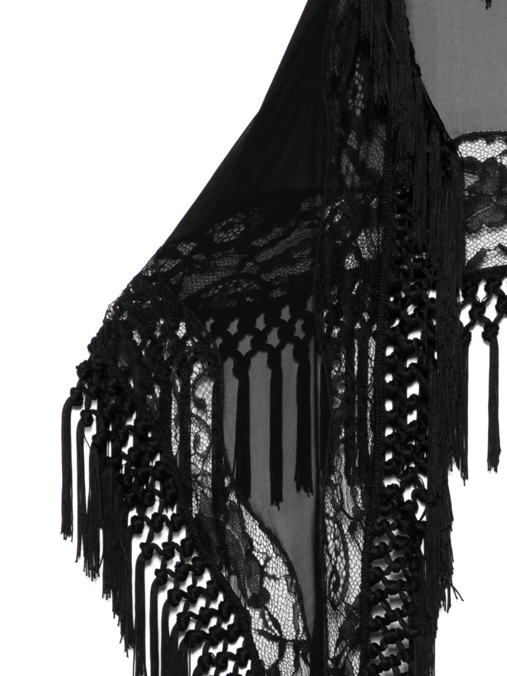 Blumarine Lace-trimmed Fringe Scarf In Black