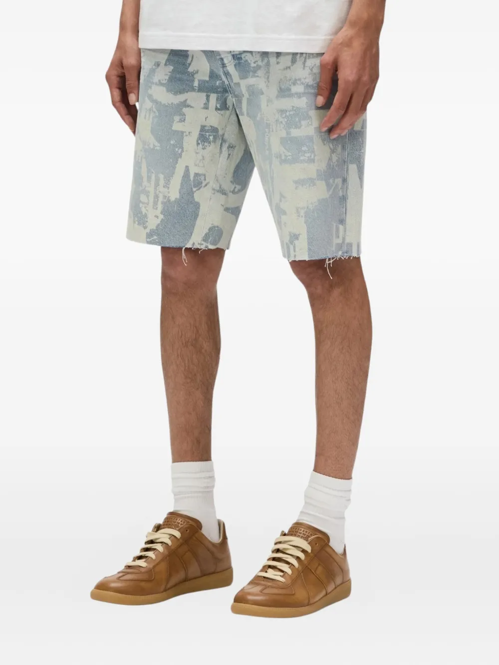 Purple Brand Paint-effect Denim Shorts In Blue