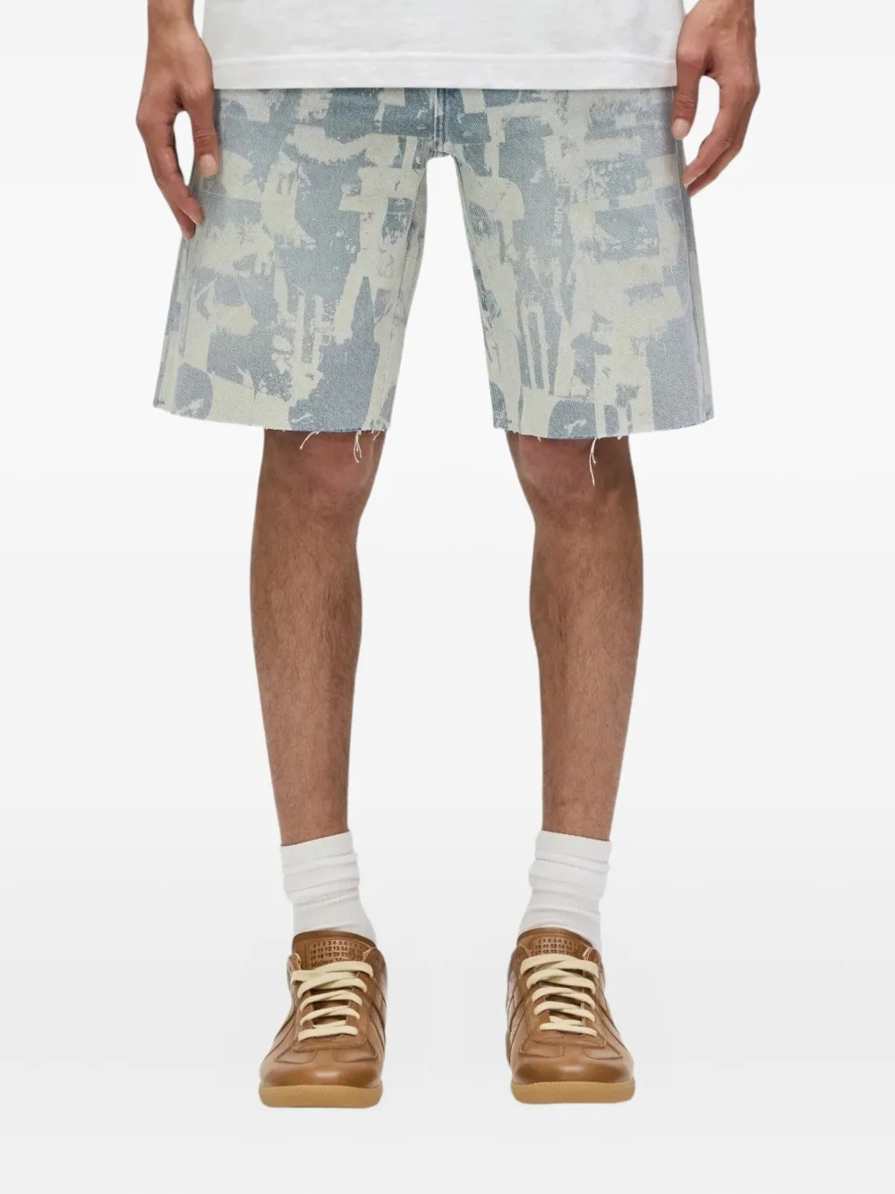 Purple Brand Paint-effect Denim Shorts In Blue