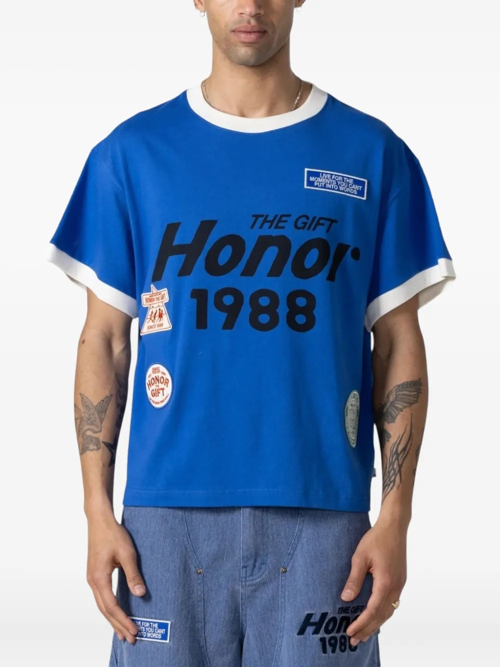 Honor The Gift Katonen T-shirt met logo - Blauw