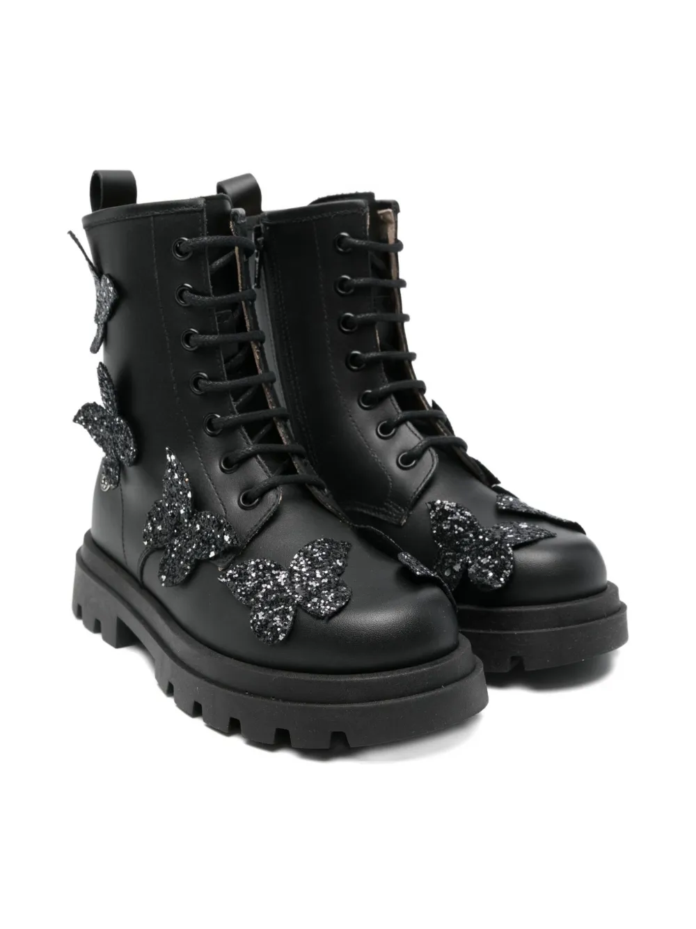 Florens Butterfly-appliqué Lace-up Boots In Black