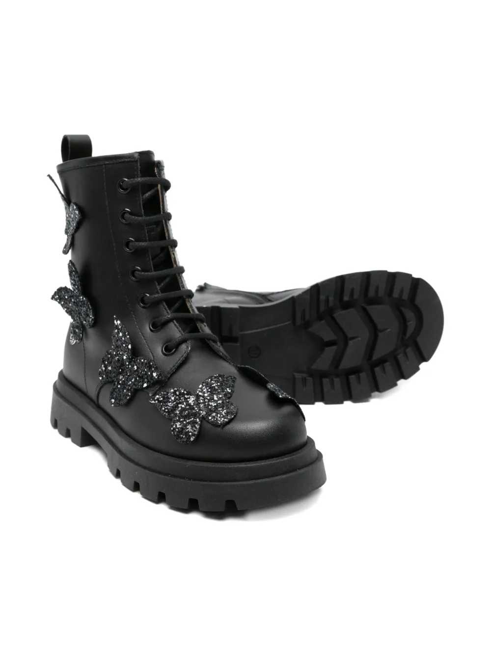 Florens Butterfly-appliqué Lace-up Boots In Black