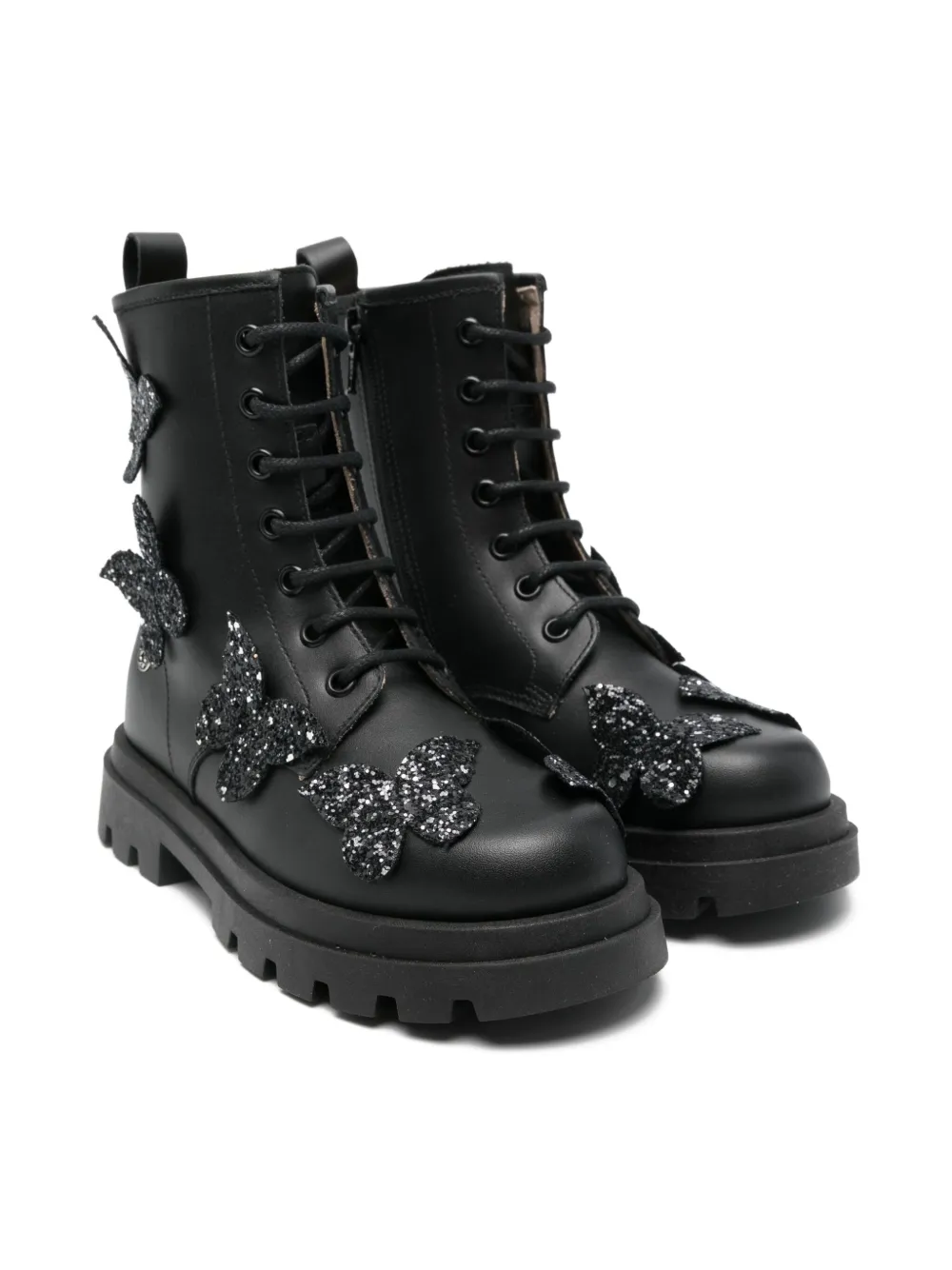 Florens butterfly-appliqué lace-up boots Black