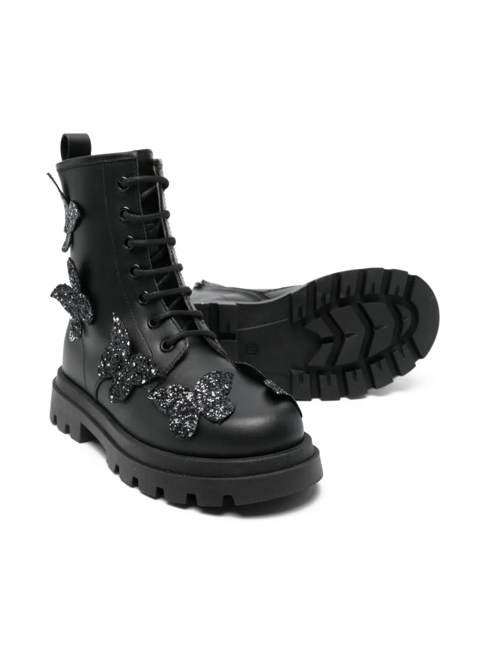 Florens butterfly-appliqué lace-up boots Black