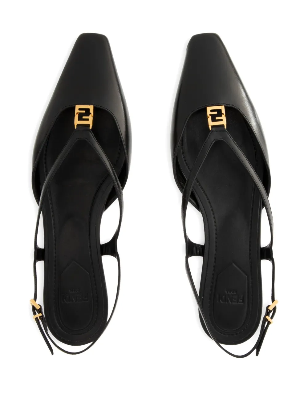 FENDI Fold slingback leather flats Black