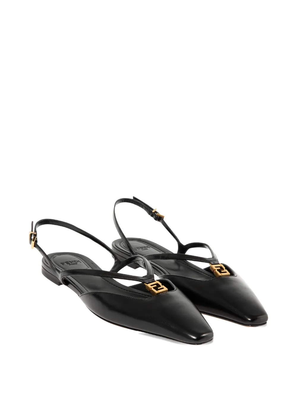 FENDI Fold slingback leather flats Black