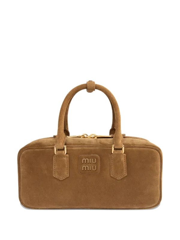Miu Miu Large Arcadie Suede Satchels Bag in Brown