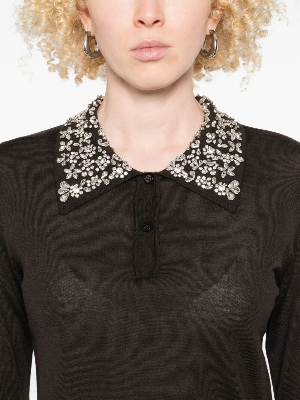 Liviana Conti Embellished-collar Polo-neck Sweater In Black