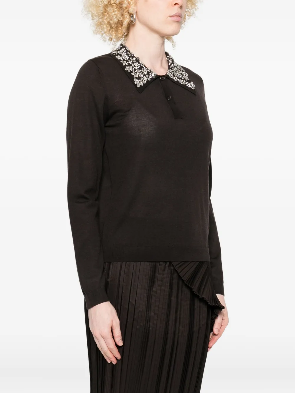 Liviana Conti Embellished-collar Polo-neck Sweater In Black