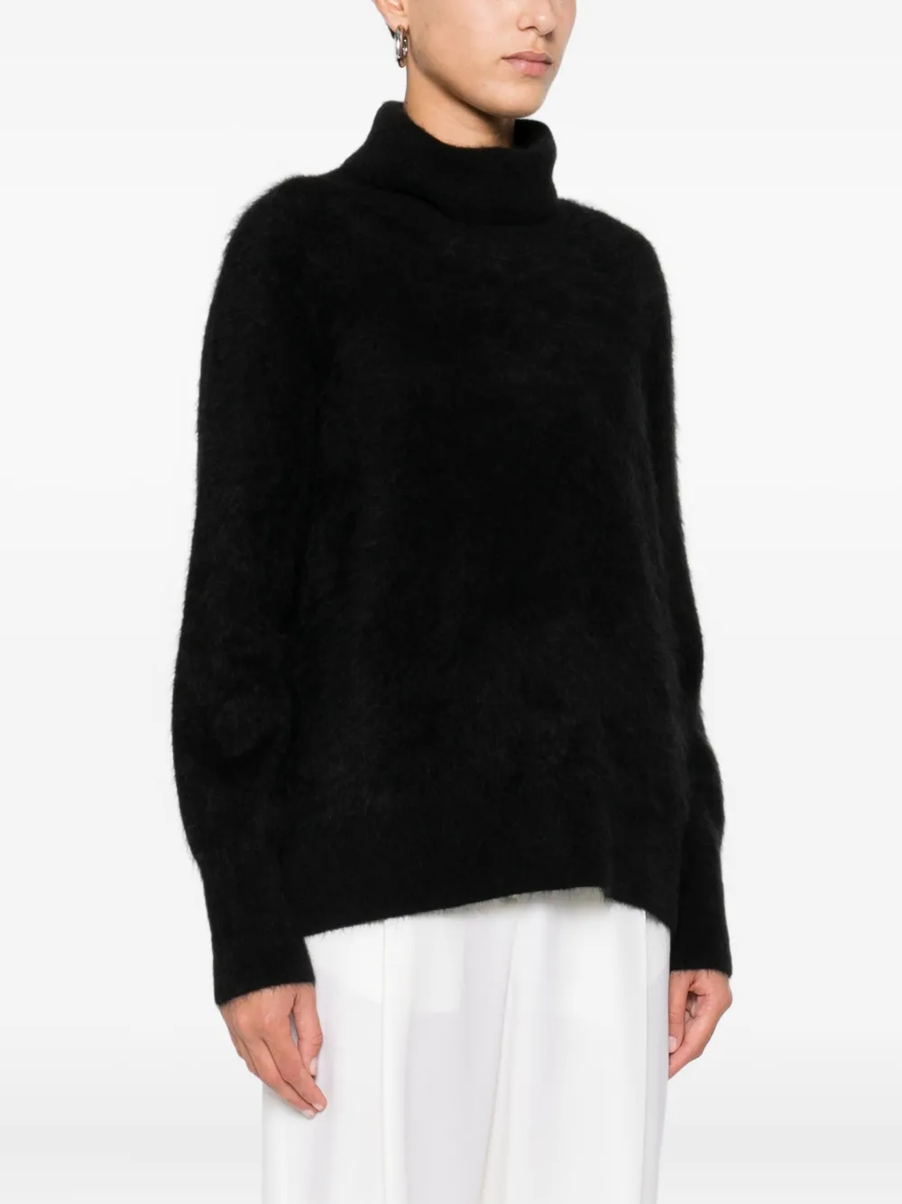 Tabaroni Cashmere High-neck Cashmere Sweater With Ribbed Details In Black