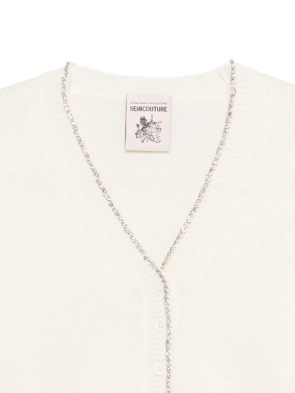 Semicouture Cropped White Sweater With V-neckline In Neutral