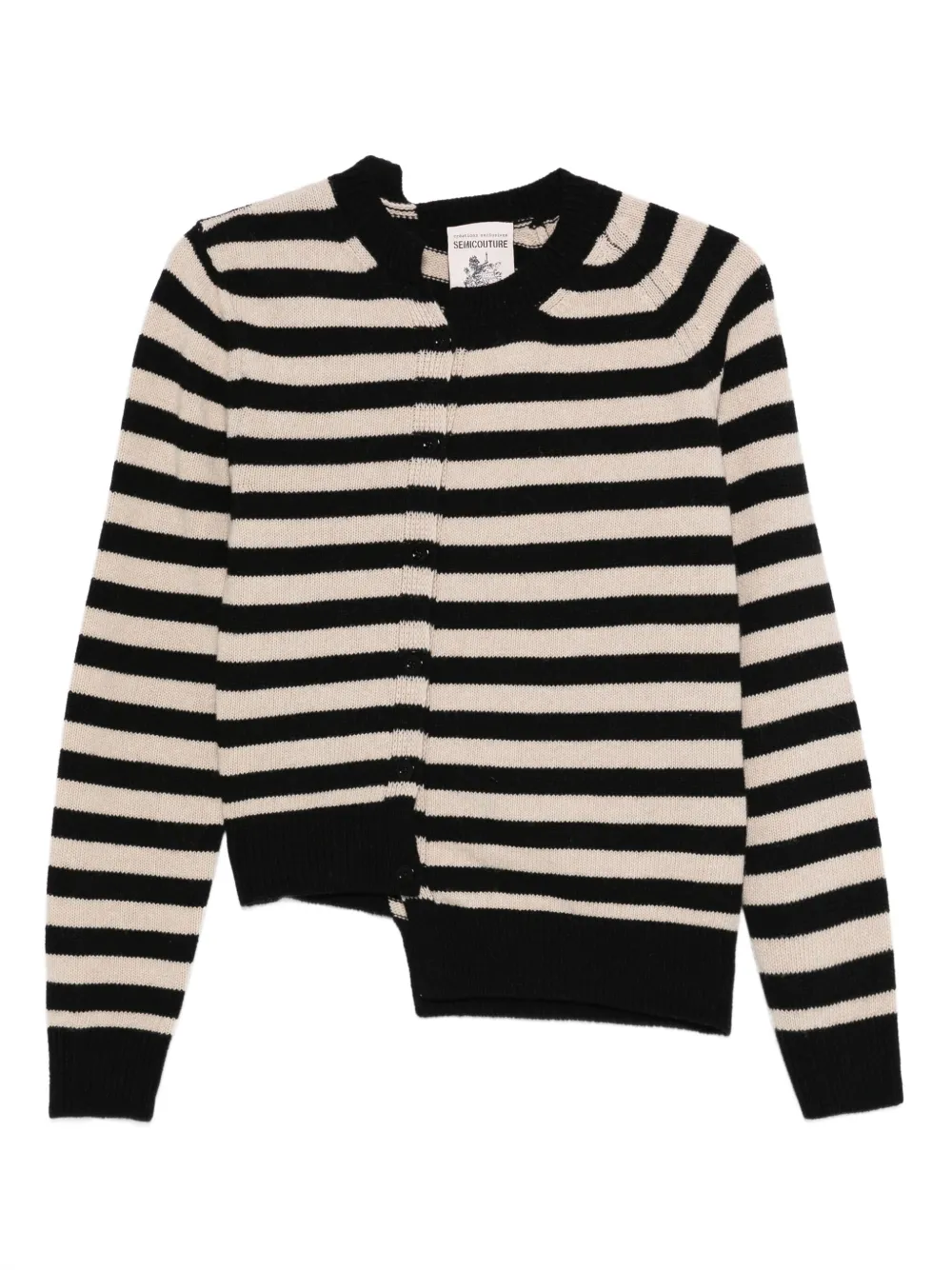 Semicouture striped asymmetric cardigan | Black | Image 1