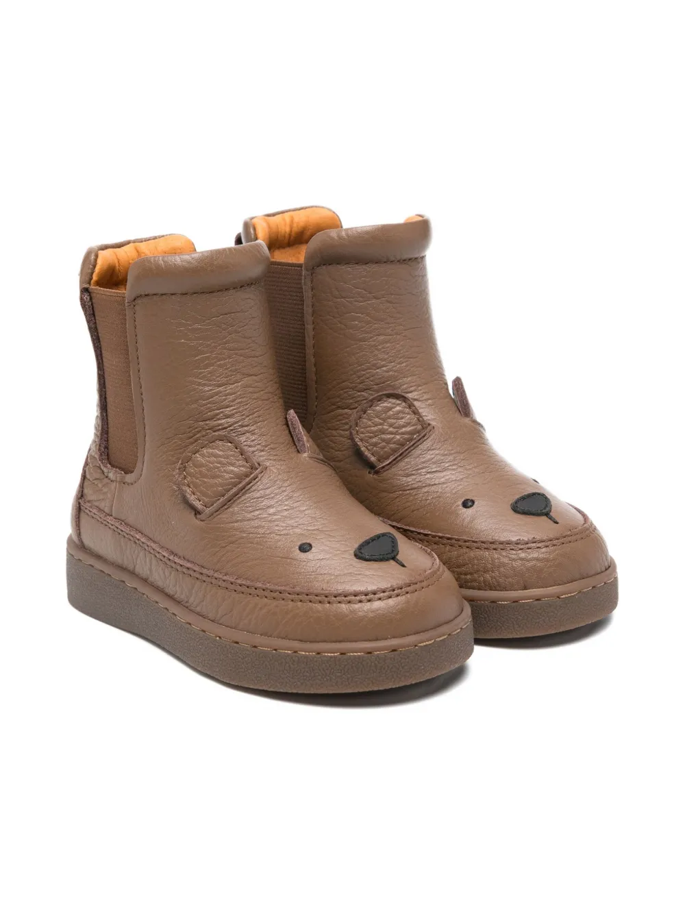 Donsje Kids' Bear-face Leather Boots In Brown
