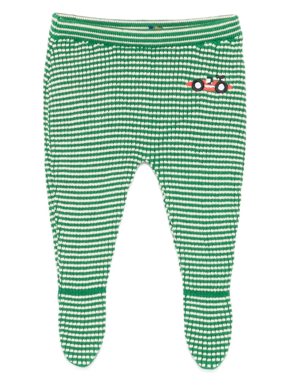 Bobo Choses Car-embroidered Striped Trousers In Green