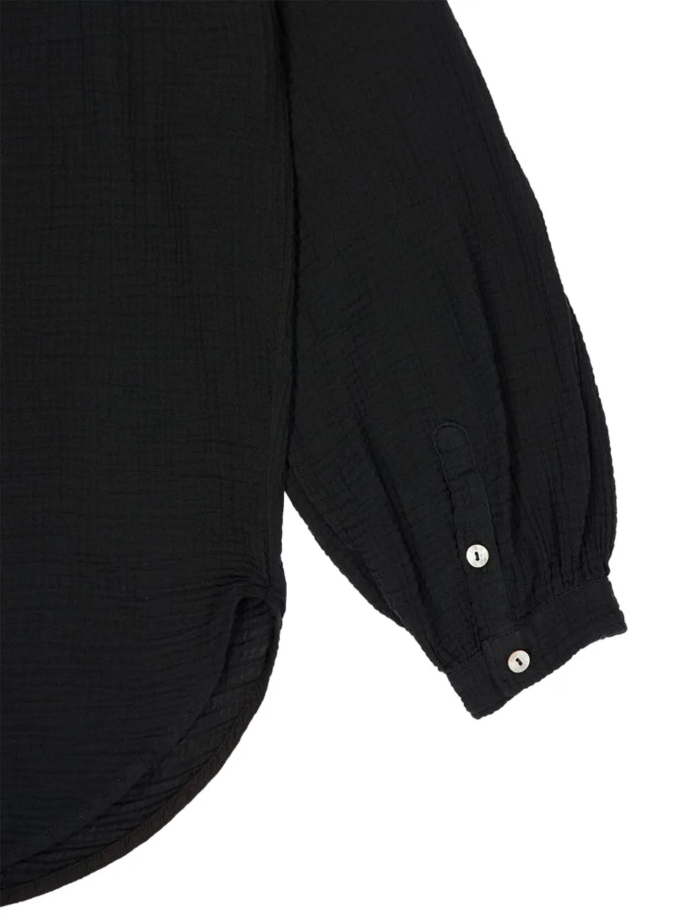 120% Lino Buttoned Long-sleeve Blouse In Black